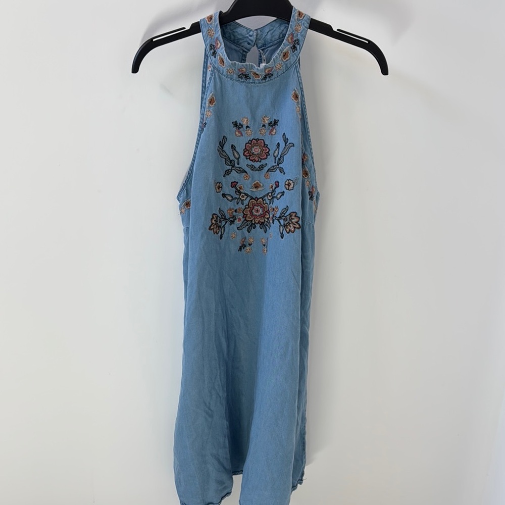 Embroidered Blue Sleeveless Dress